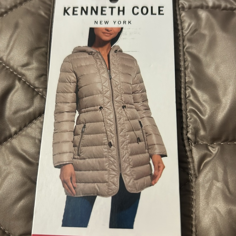 Kenneth Cole New York Full Zip Puffer Jacketket with Hood light Brown XL